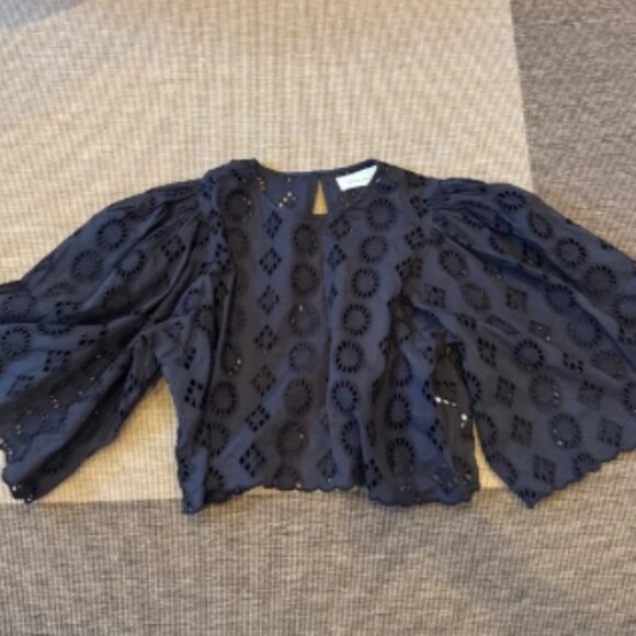 Chic Black Eyelet Blouse for Women - Picture 1 of 5